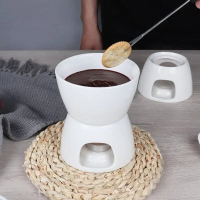 Mini fondü készlet gyertyával/villával Egyedi kerámia fondü edény svájci sajt csokoládéolvadó hotpot fondü készlet villával