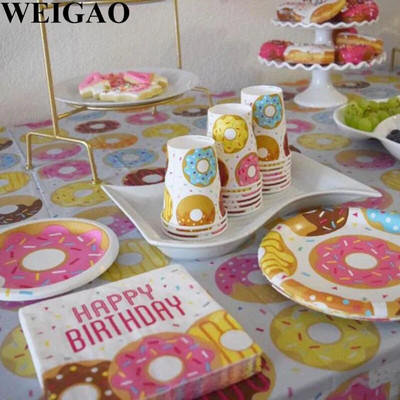 WEIGAO Donut Party Plate Cup Servetėlės Staltiesė Reklaminė juosta Gimtadienio vakarėlio vienkartiniai stalo reikmenys 1-ojo gimtadienio dekoravimo reikmenys