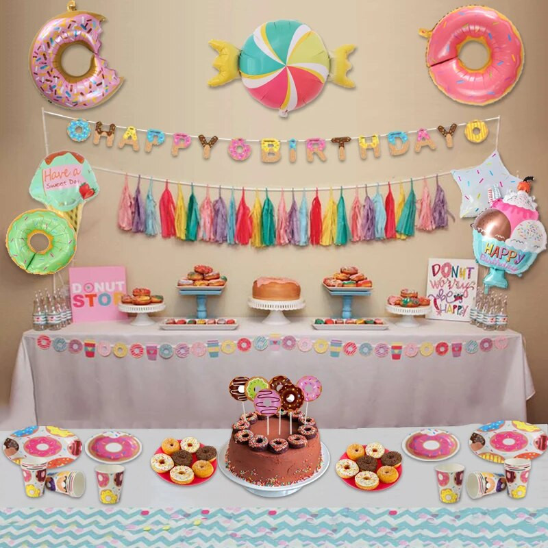 WEIGAO farfurie pentru petrecere cu gogoși, șervețele pentru ceașcă, banner, pentru petrecere de aniversare, set de veselă de unică folosință, decorațiuni pentru prima zi de naștere.