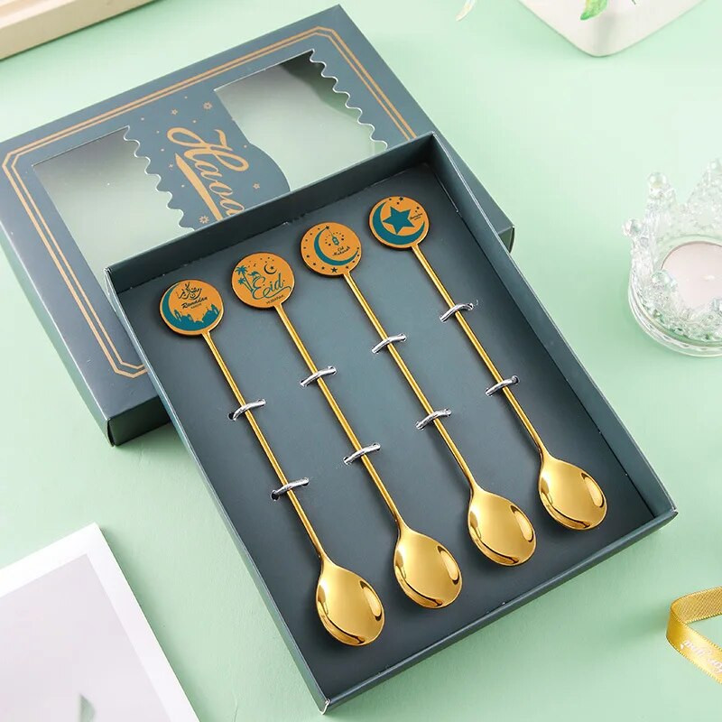 Jauna Mėnulio žvaigždė kavos šaukšto šakutės Ramadano papuošimai namams 2023 m. Islamo musulmonų festivalio Vakarėlio dekoravimo deserto torto šaukštas