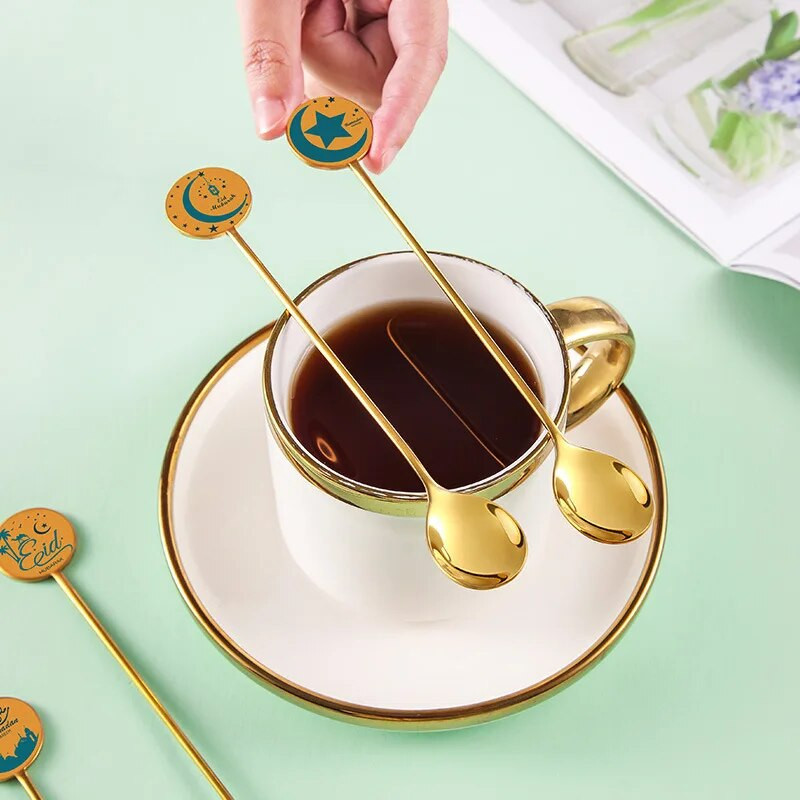 Jauna Mėnulio žvaigždė kavos šaukšto šakutės Ramadano papuošimai namams 2023 m. Islamo musulmonų festivalio Vakarėlio dekoravimo deserto torto šaukštas