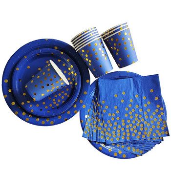 Комплекти съдове за еднократна употреба със синя точка, хартиени чаши, чинии, слама за Направи си сам, детски парти за рожден ден, сватбени декорации за възрастни, бебешки декор