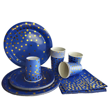 Комплекти съдове за еднократна употреба със синя точка, хартиени чаши, чинии, слама за Направи си сам, детски парти за рожден ден, сватбени декорации за възрастни, бебешки декор