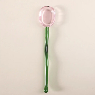 1 tk klaasist magustoidulusikas, ühevärviline kõrge temperatuurikindel lusikas Loominguline pika spiraalse käepidemega mahla kohvisegamislusikas