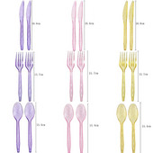 Прозрачен нож с цвят на златен прах вилица и лъжица Тематични декорации за рожден ден Парти Хартиени салфетки за еднократна употреба Чаши Чинии