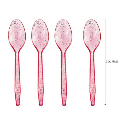 Прозрачен нож с цвят на златен прах вилица и лъжица Тематични декорации за рожден ден Парти Хартиени салфетки за еднократна употреба Чаши Чинии