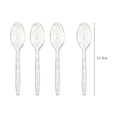 Прозрачен нож с цвят на златен прах вилица и лъжица Тематични декорации за рожден ден Парти Хартиени салфетки за еднократна употреба Чаши Чинии