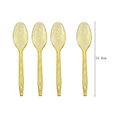 Прозрачен нож с цвят на златен прах вилица и лъжица Тематични декорации за рожден ден Парти Хартиени салфетки за еднократна употреба Чаши Чинии