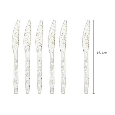 Прозрачен нож с цвят на златен прах вилица и лъжица Тематични декорации за рожден ден Парти Хартиени салфетки за еднократна употреба Чаши Чинии