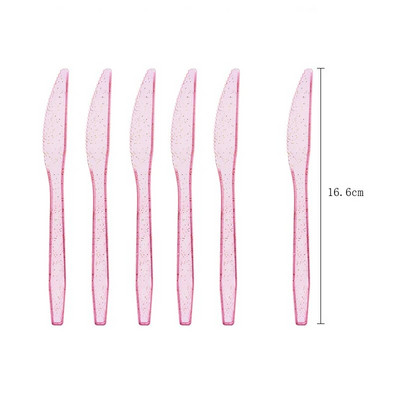 Прозрачен нож с цвят на златен прах вилица и лъжица Тематични декорации за рожден ден Парти Хартиени салфетки за еднократна употреба Чаши Чинии