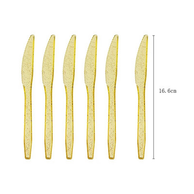 Прозрачен нож с цвят на златен прах вилица и лъжица Тематични декорации за рожден ден Парти Хартиени салфетки за еднократна употреба Чаши Чинии