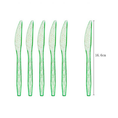 Прозрачен нож с цвят на златен прах вилица и лъжица Тематични декорации за рожден ден Парти Хартиени салфетки за еднократна употреба Чаши Чинии