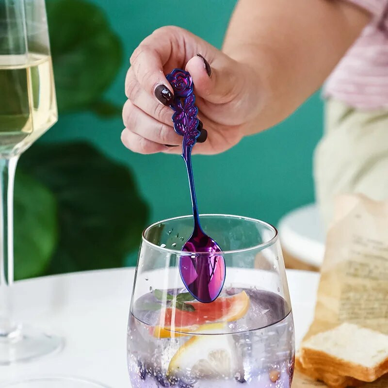 Linguri cu mâner colorat Supă de băutură Instrumente de băut Tacâmuri Gadget de bucătărie linguri de cafea multicolore