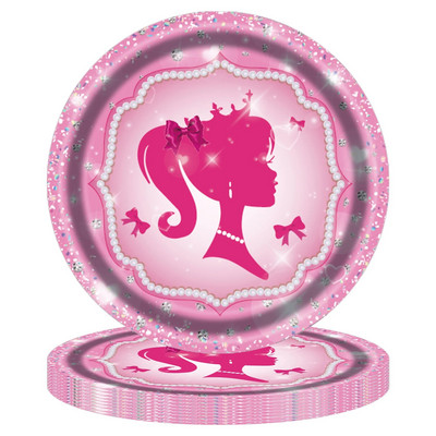 Mergaičių rožinė tema Gimtadienio papuošalai Vakarėlis Vienkartiniai stalo reikmenys Popierinės servetėlės Puodeliai Lėkštės Staltiesės Šiaudeliai