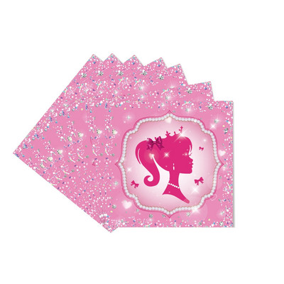 Mergaičių rožinė tema Gimtadienio papuošalai Vakarėlis Vienkartiniai stalo reikmenys Popierinės servetėlės Puodeliai Lėkštės Staltiesės Šiaudeliai
