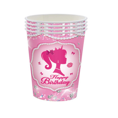 Mergaičių rožinė tema Gimtadienio papuošalai Vakarėlis Vienkartiniai stalo reikmenys Popierinės servetėlės Puodeliai Lėkštės Staltiesės Šiaudeliai