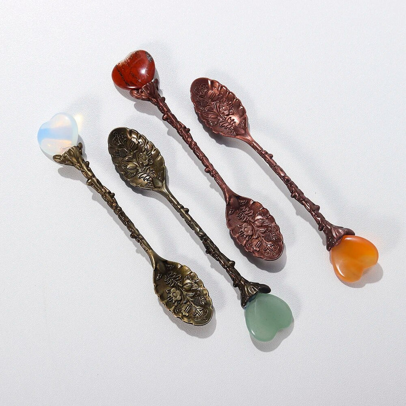 1 buc lingură retro cafea desert lingură creativă cu mâner lung pentru amestecare lingură de înghețată în formă de inimă de cristal natural linguriță 1 buc.