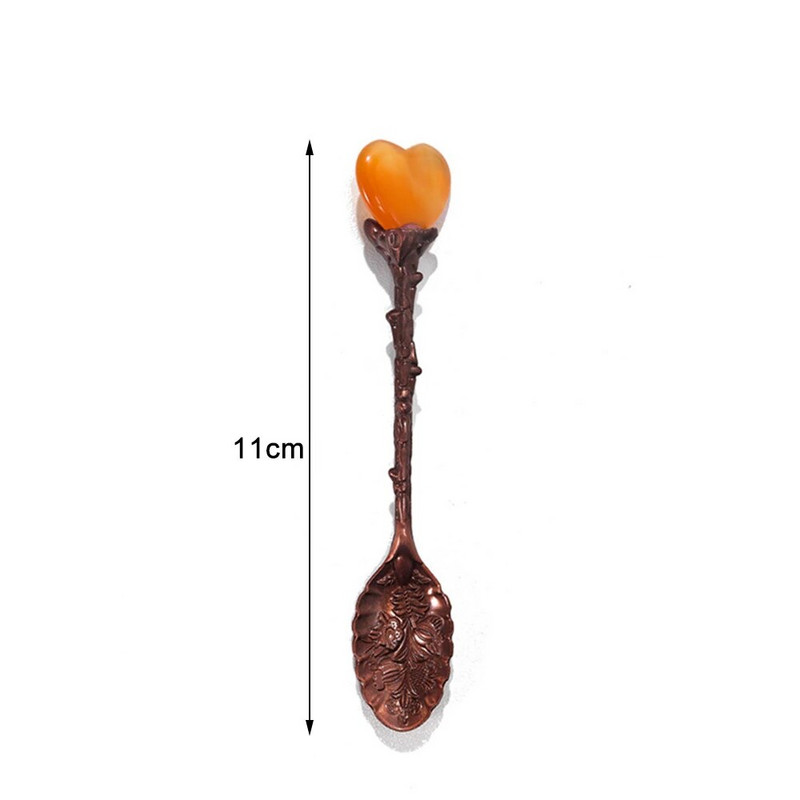1 buc lingură retro cafea desert lingură creativă cu mâner lung pentru amestecare lingură de înghețată în formă de inimă de cristal natural linguriță 1 buc.