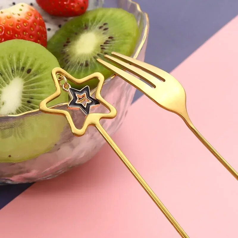 Симпатична лъжица за кафе от неръждаема стомана 304 Лъжица за чай сладолед Плодова десертна лъжица Вилица с висулка Бар Кухненски аксесоари