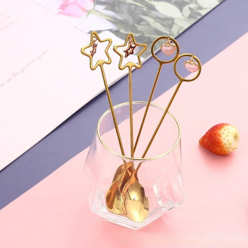 Симпатична лъжица за кафе от неръждаема стомана 304 Лъжица за чай сладолед Плодова десертна лъжица Вилица с висулка Бар Кухненски аксесоари