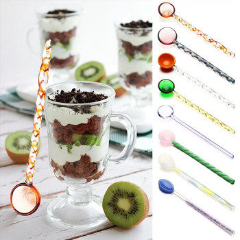 Чаени лъжици от витражи в стил INS Цветни лъжички за кафе с дълга дръжка Стъклени лъжици за разбъркване Домашна кухня Кафе прибори и съдове