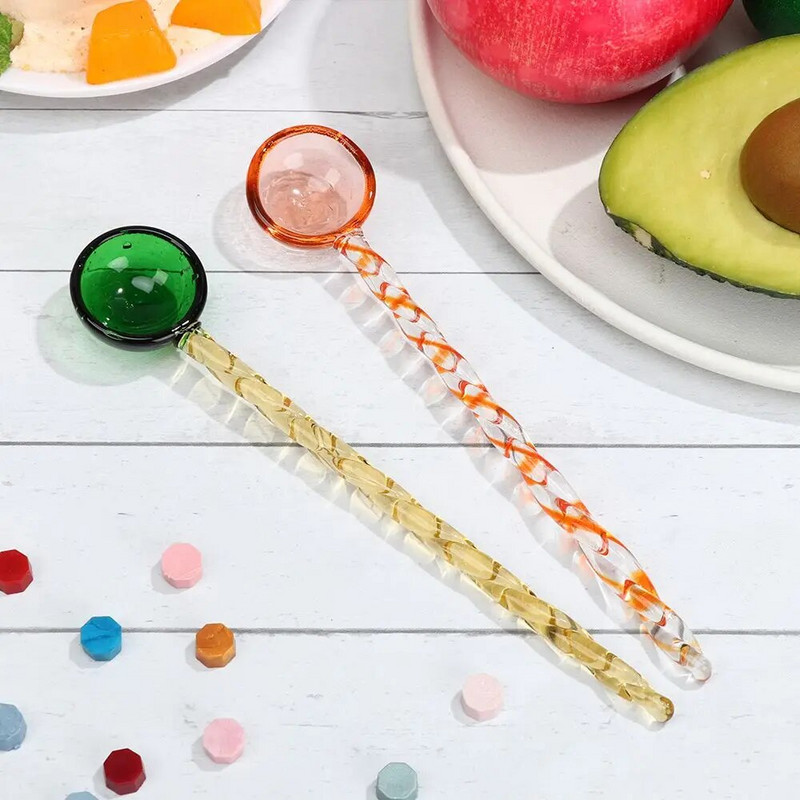 INS stiliaus vitražiniai arbatos šaukšteliai spalvingi ilga rankena Kavos kaušeliai stikliniai maišymo šaukštai Namų virtuvė Kavos reikmenys Stalo reikmenys