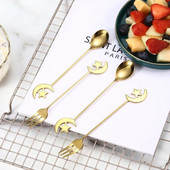 304 rozsdamentes acél kávéskanál Lovely Golden Star Moon keverő kanalak teáskanál gyümölcs desszert torta kanál Villa kávézó kiegészítők