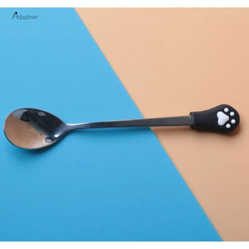 Cute Cartoon Cat Claw Spoon από ανοξείδωτο ατσάλι Κουτάλι καφέ με γλυκό κουτάλι φρούτων καραμέλα κουταλιού ρόφημα Stirring Spoon Baby Kids Επιτραπέζια σκεύη
