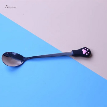 Cute Cartoon Cat Claw Spoon από ανοξείδωτο ατσάλι Κουτάλι καφέ με γλυκό κουτάλι φρούτων καραμέλα κουταλιού ρόφημα Stirring Spoon Baby Kids Επιτραπέζια σκεύη