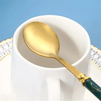1PC Лъжица за кафе от неръждаема стомана Чаена лъжица с дълга дръжка Сладолед Десерт Лъжици за закуски Имитация на керамични лъжици Кухненски инструменти