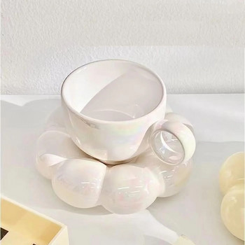 Обикновен комплект чаши за кафе със слънчогледови чаши за офис, домашни макарони, серия кафе, керамични чаши и чинийки, розово перлено бяло, креативна, сладка чаша