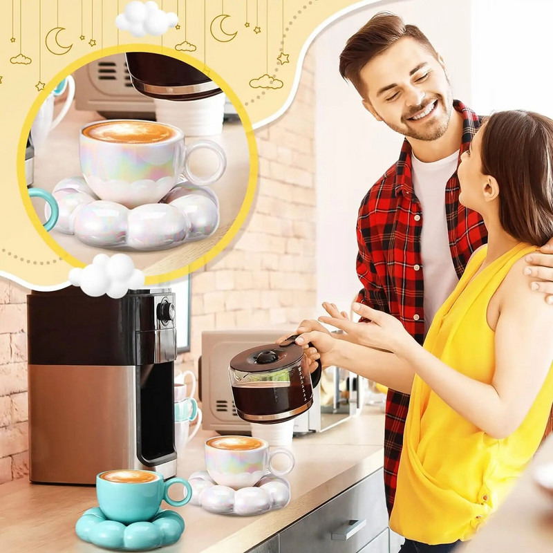 Обикновен комплект чаши за кафе със слънчогледови чаши за офис, домашни макарони, серия кафе, керамични чаши и чинийки, розово перлено бяло, креативна, сладка чаша