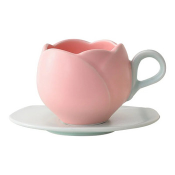 280/300 ml Flower Mark Керамична чаша и комплект чинии Vintage Tulip Чаша за кафе High Beauty Exquisite Pink Red Чаша за следобеден чай