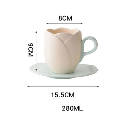 280/300 ml Flower Mark Keramička šalica i set tanjura Vintage Tulip šalica za kavu High Beauty Exquisite Pink Red Poslijepodnevni čaj