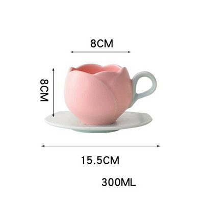 280/300 ml Flower Mark Keramička šalica i set tanjura Vintage Tulip šalica za kavu High Beauty Exquisite Pink Red Poslijepodnevni čaj