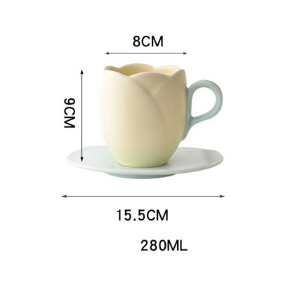 280/300 ml Flower Mark Keramička šalica i set tanjura Vintage Tulip šalica za kavu High Beauty Exquisite Pink Red Poslijepodnevni čaj