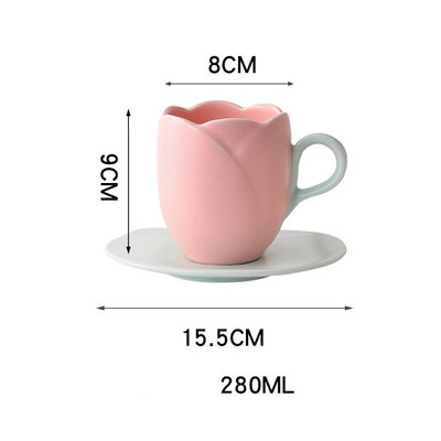 280/300 ml Flower Mark Keramička šalica i set tanjura Vintage Tulip šalica za kavu High Beauty Exquisite Pink Red Poslijepodnevni čaj