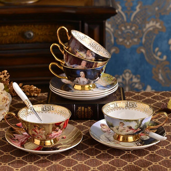 Ретро Imperial Европейски комплект чаши за кафе Порцеланови сервизи за чай Луксозен подарък Костен Китай Керамика за кафене Сватбена украса Съдове за напитки
