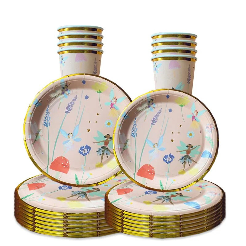 10 Gostiju Fairy Party Posuđe za jednokratnu upotrebu Leptir Princess Tanjuri Salvete Djevojke Happy Spirit Tema Rođendanska zabava