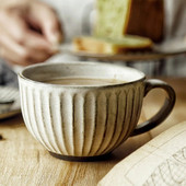 Retro Rough Pottery Keraminiai gėrimai Vandens arbatos puodelis Pull Flower Latte Big Mouth Pusryčių desertas Namų dekoras Kavos puodelių rinkinys