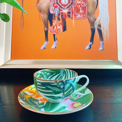 Kavos puodelis Vintage Designs Porcelianinis arbatos rinkinys Bone China Puodelių ir lėkštučių rinkinys su šaukštu Keraminiai gėrimų indai Gimtadienio dovana