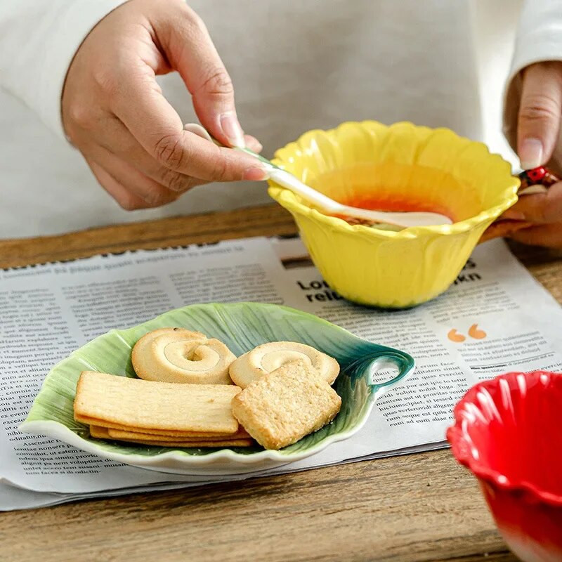 Креативен 3D ръчно рисуван Fusang цвете слънчоглед Clivia емайлиран цвят керамичен сервиз за кафе и чай Чиния за чаша за следобеден чай