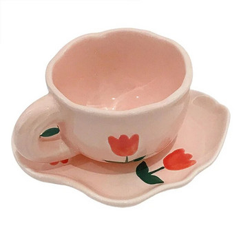 Ins style розово момиче сърце лале чаша за кафе комплект съдове висококрасива керамична чаша чаша за следобеден чай Dim sum dish