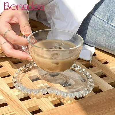 Francia szerelem alakú kávéscsészék Kreatív Latte üvegpohár Egyszerű tej Délutáni tea Poharak csésze Otthoni dekorációk Kávézó kiegészítők