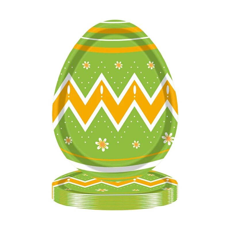8db Kellemes húsvéti ünnepeket színes tojások eldobható evőeszközök Rajzfilm színes tojás alakú eldobható tányérok gyerekeknek húsvéti parti kellékek
