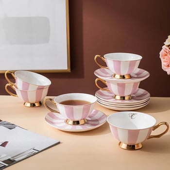 Керамична чаша за кафе, чай с чинийка, розова чаша за кафе, комплект чаши за британски следобеден чай, вода, мляко, лате, чаша за закуска, кафе, съдове и прибори