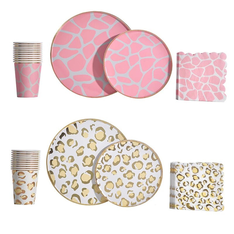 Životinje iz džungle Zlatni leopard print Jednokratni pribor za jelo Papirnati tanjuri Šalica Safari Dekoracije za rođendane Svadbena zabava Baby Shower