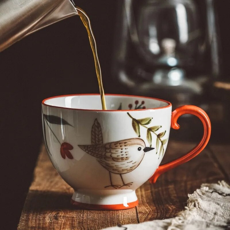 Битова керамична чаша Чаша Ретро Ръчно рисувано животно Чаша вода Овесена каша Закуска Кафе Бутилка Мляко Офис Чаша за чай