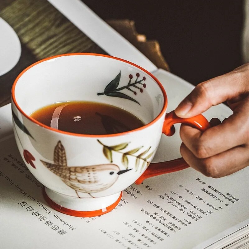 Битова керамична чаша Чаша Ретро Ръчно рисувано животно Чаша вода Овесена каша Закуска Кафе Бутилка Мляко Офис Чаша за чай