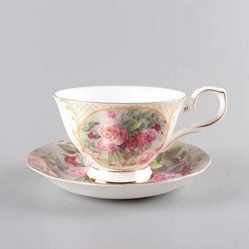 Комплект чаши за чай с рисуван костен Китай в американски стил Офис Луксозна керамична чаша за кафе Пасторална порцеланова чаша с цветя Кафене Подарък за напитки